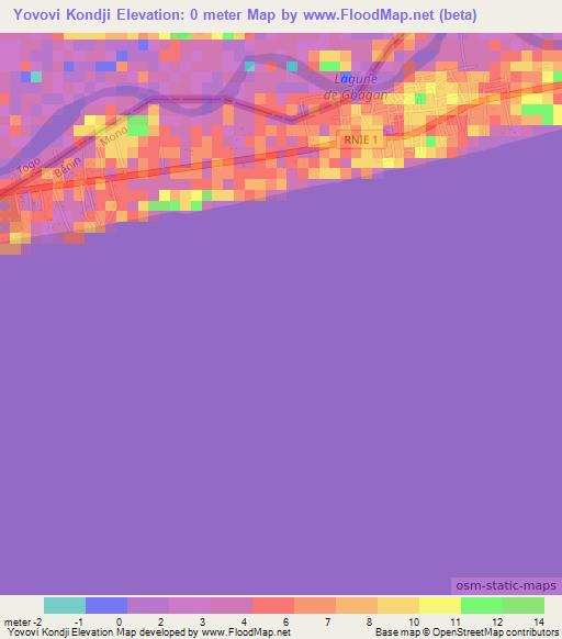 Yovovi Kondji,Togo Elevation Map