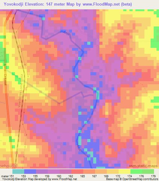 Yovokodji,Togo Elevation Map