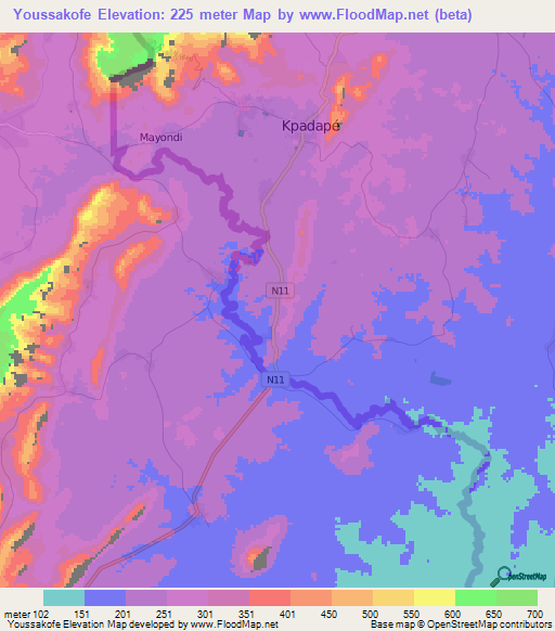 Youssakofe,Togo Elevation Map