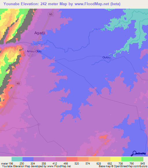 Younabe,Togo Elevation Map