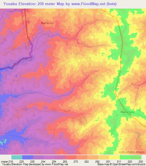 Youabu,Togo Elevation Map