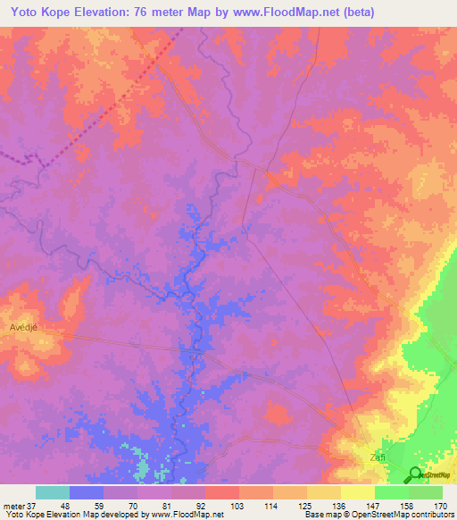 Yoto Kope,Togo Elevation Map