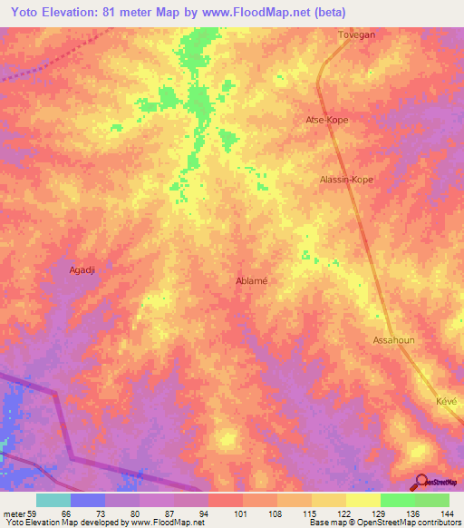 Yoto,Togo Elevation Map