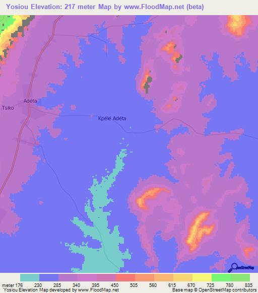 Yosiou,Togo Elevation Map