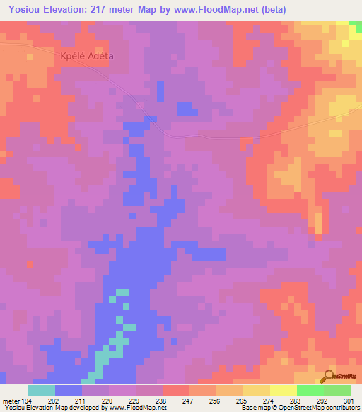 Yosiou,Togo Elevation Map