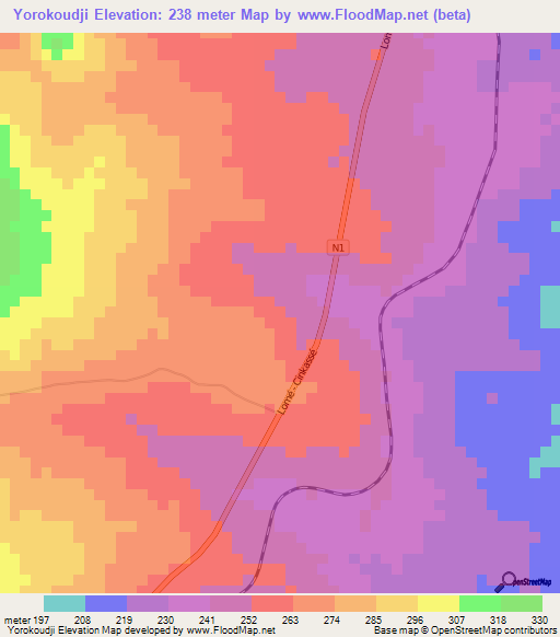 Yorokoudji,Togo Elevation Map