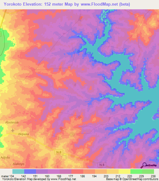 Yorokoto,Togo Elevation Map