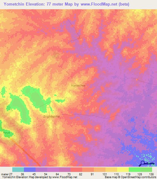 Yometchin,Togo Elevation Map