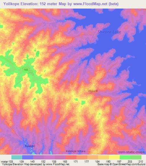 Yolikope,Togo Elevation Map