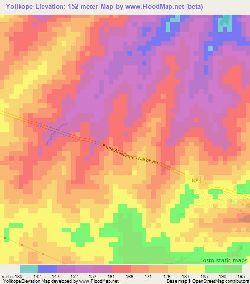 Yolikope,Togo Elevation Map