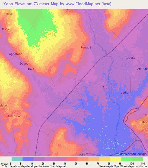 Yobo,Togo Elevation Map