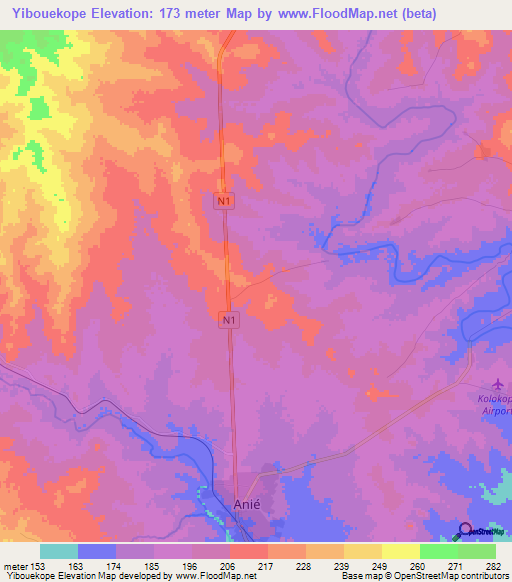 Yibouekope,Togo Elevation Map