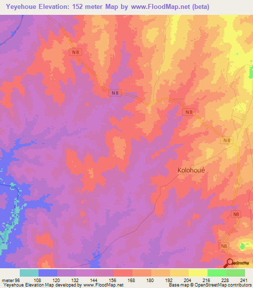 Yeyehoue,Togo Elevation Map