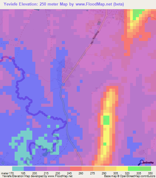 Yeviefe,Togo Elevation Map