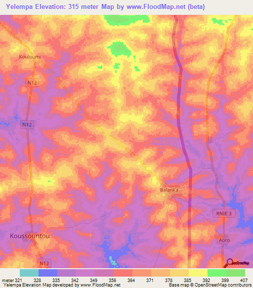 Yelempa,Togo Elevation Map