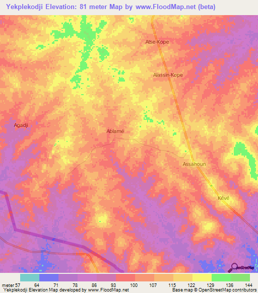 Yekplekodji,Togo Elevation Map