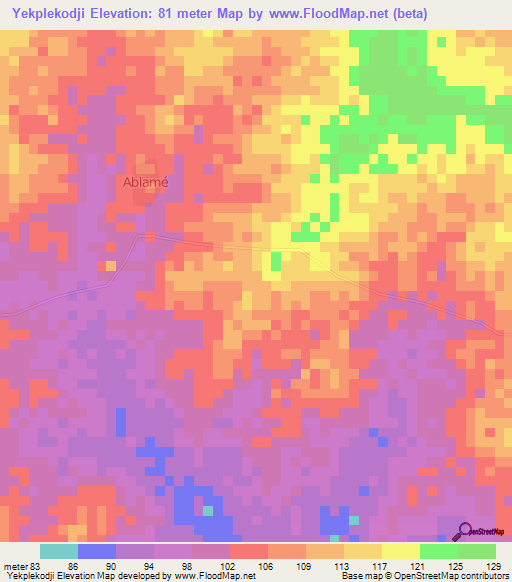 Yekplekodji,Togo Elevation Map