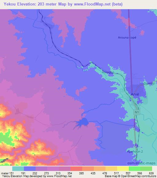 Yekou,Togo Elevation Map