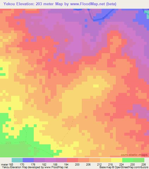 Yekou,Togo Elevation Map