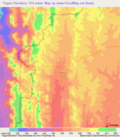 Yegue,Togo Elevation Map