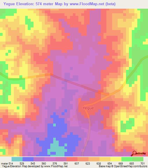 Yegue,Togo Elevation Map