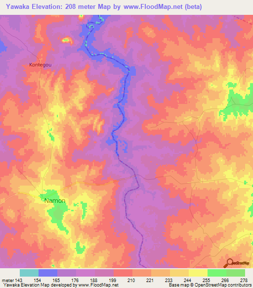 Yawaka,Togo Elevation Map