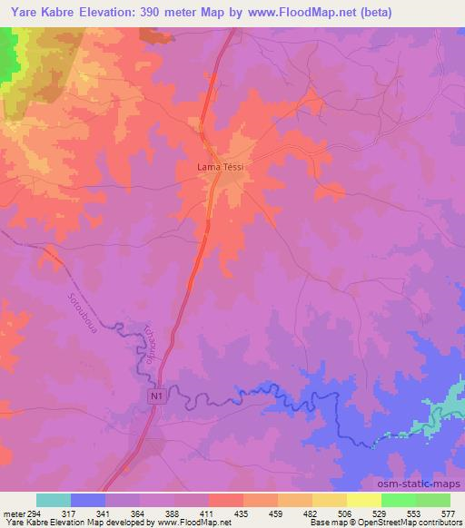 Yare Kabre,Togo Elevation Map