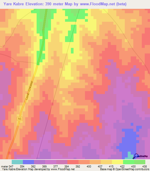 Yare Kabre,Togo Elevation Map