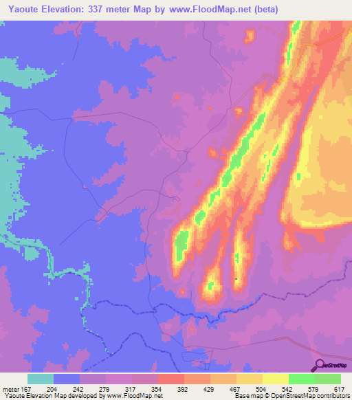 Yaoute,Togo Elevation Map