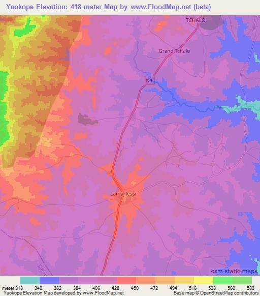 Yaokope,Togo Elevation Map