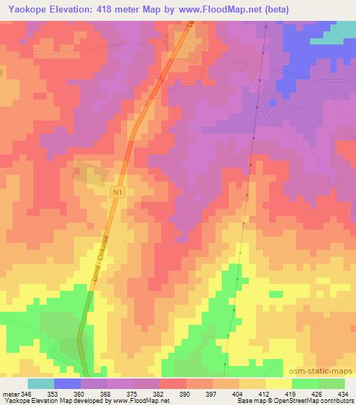 Yaokope,Togo Elevation Map