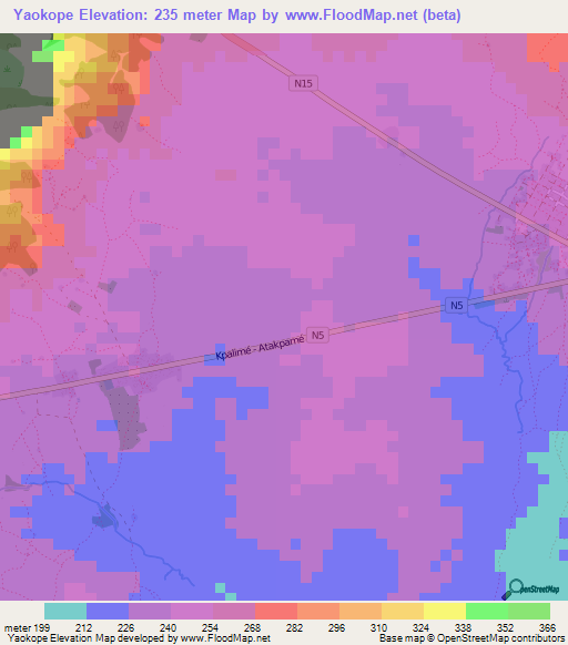 Yaokope,Togo Elevation Map