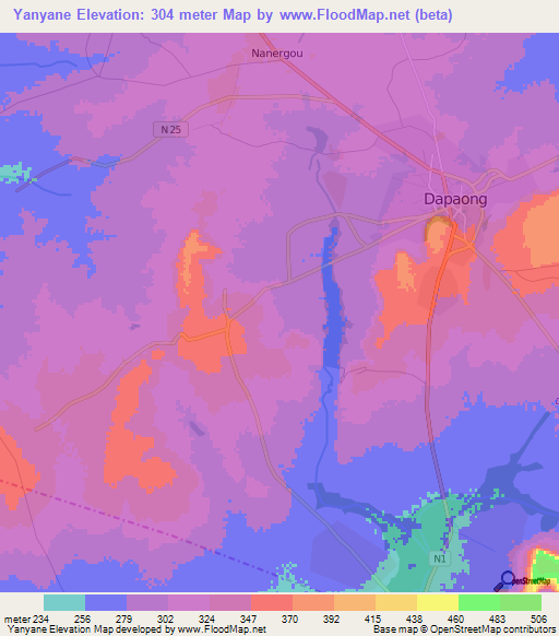 Yanyane,Togo Elevation Map