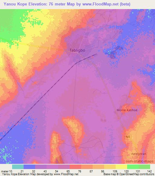 Yanou Kope,Togo Elevation Map