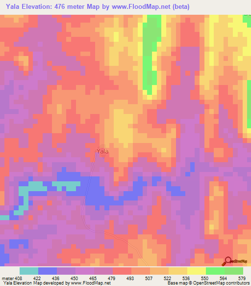 Yala,Togo Elevation Map