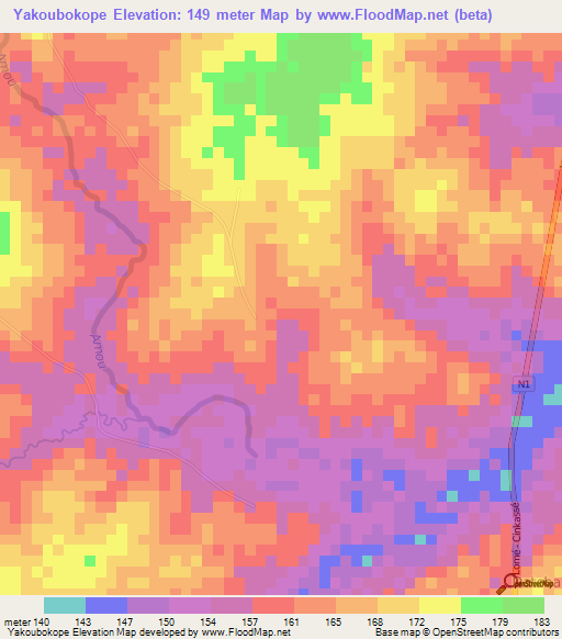 Yakoubokope,Togo Elevation Map