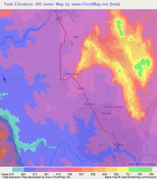 Yade,Togo Elevation Map