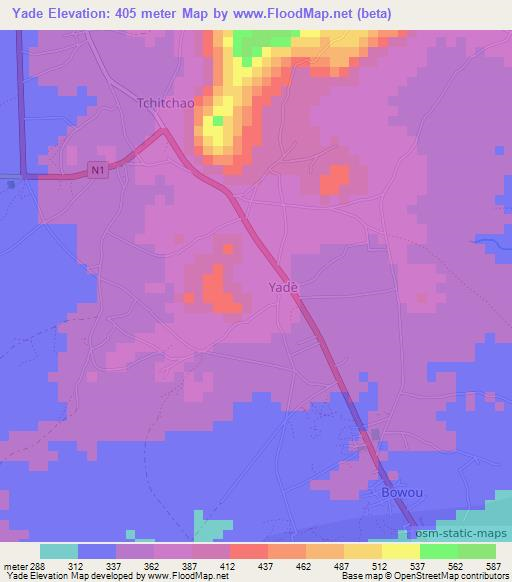 Yade,Togo Elevation Map