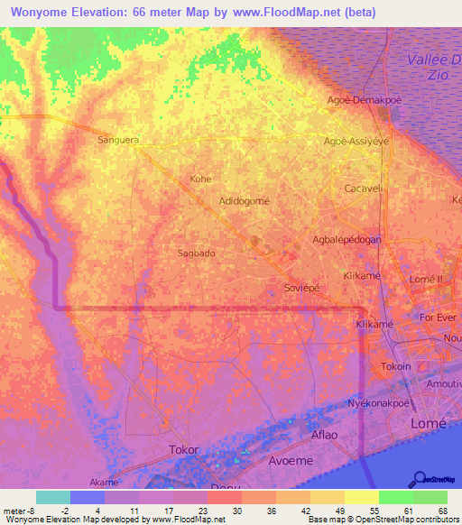 Wonyome,Togo Elevation Map