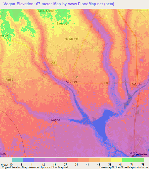 Vogan,Togo Elevation Map