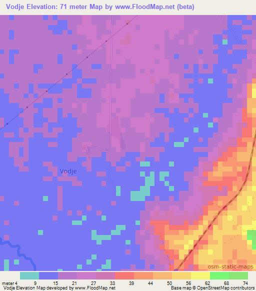 Vodje,Togo Elevation Map