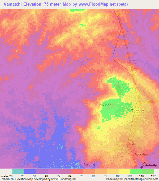 Vamatchi,Togo Elevation Map