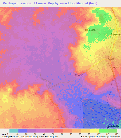 Valakope,Togo Elevation Map