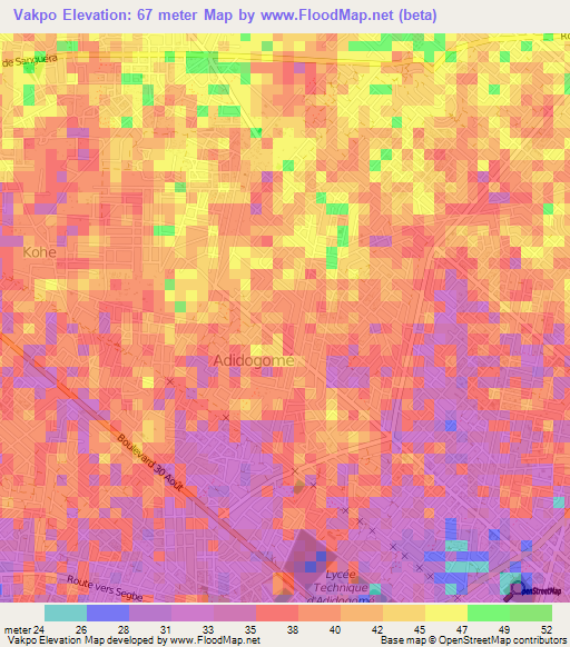 Vakpo,Togo Elevation Map