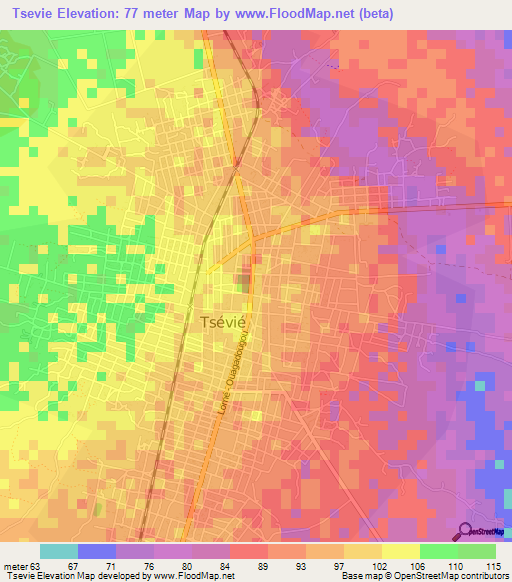 Tsevie,Togo Elevation Map