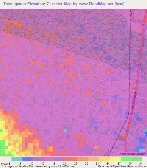 Tovouganou,Togo Elevation Map