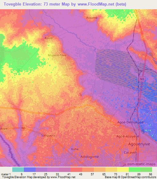 Tovegble,Togo Elevation Map