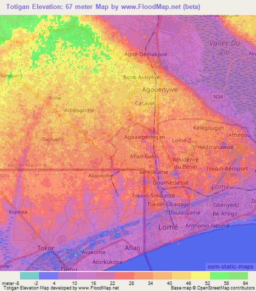 Totigan,Togo Elevation Map