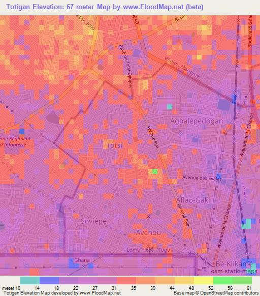 Totigan,Togo Elevation Map