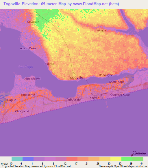 Togoville,Togo Elevation Map